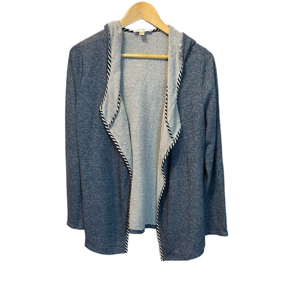 KENAR Jersey Knit Blue Loose Fit Hooded Open Cardigan M